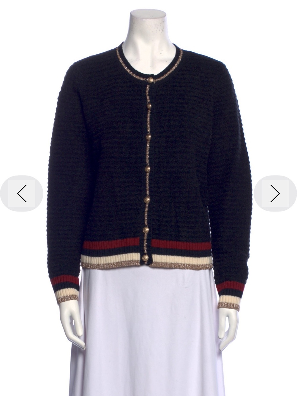 L'AGENCE Button Cardigan with Red & Cream Stripe Trim